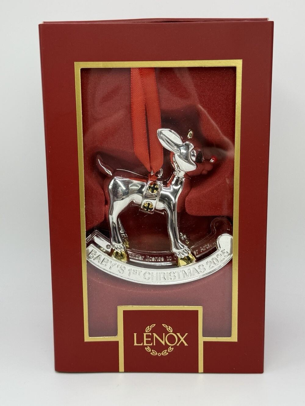 Lenox 2025 Baby's 1st Christmas Rudolph Ornament Silverplate